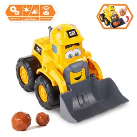 CAT Construction Toys, Front Loader Toy - Interactive Forward & Back Motion, Lights & Sounds, Animated Face - Batteries & Play Rocks Included - Ages 2+