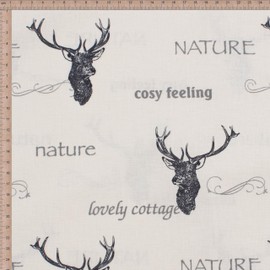 VmG-Store 1 m Cotton Fabric for Sewing, 100% Cotton Sewing Fabric, No Sold by the Metre, Children's Fabric, Patchwork, DIY, Crafts, Quilting, Crafts (Deer Antlers Country House Bb054)