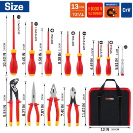 WISEPRO 12 PCS Insulated Electrician Pliers & Screwdriver Set, 1000V Insulated Electrical Tool Set with 7 Insulated Screwdrivers, 4 Insulated Pliers, 1 Voltage Tester and Storage Case