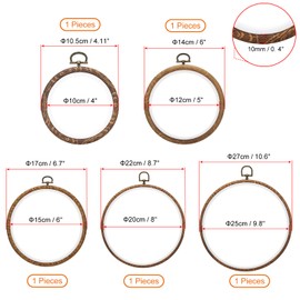 PATIKIL 5 Sizes Embroidery Hoops Set, 5 Pieces Imitated Wood Circle Frame Cross Stitch Hoop Ring for Embroidery Art Craft Sewing Ornaments Hanging Decoration