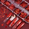 Red Nail Glitter Sequins 3D Holographic Valentine Heart Nail Art