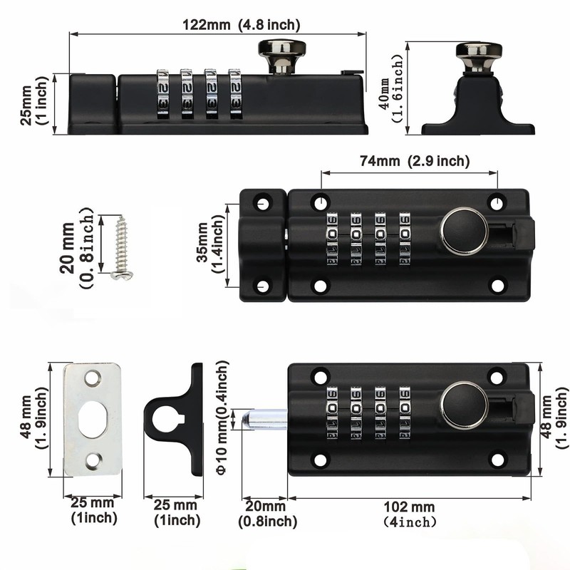 SPARDEE Heavy Duty 4-Digit Combination Locking Bolt – Reinforced Zinc