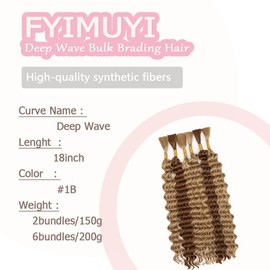 Deep Wave Bulk hair for Braid No Weft Deep Wave Bulk hair for Braiding Micro Faux Braiding Hair for Boho Braids Wet and Wave 18Inch,#27/30 6Bundles