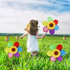 JMbeauuuty 3Pcs Colorful Sunflower Wind Spinners for Garden Rainbow Pinwheel Windmill for Lawn Pinwheels Party Decoration Windmills for Garden Balcony Patio Yard Outdoor Lawn Decor