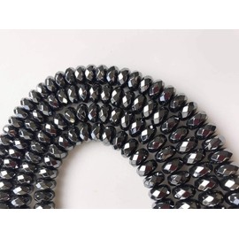 JM Design Natural Hematite Faceted Rondelle Size 5x8mm 15.5" Strand for Jewelry Making, Arts and Craft