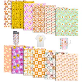 Tintnut Smiley Face Sublimation Transfer Ink Sheets - 12 Sheets 12"x10", Retro Smile Pattern Sublimation Transfer Paper Bundle Compatible with Cricut for DIY Mugs, Tumblers, Key Chain, T-Shirts