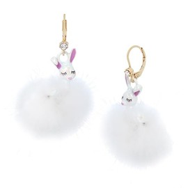 Betsey Johnson Womens Bunny Pom Pom Drop Earrings