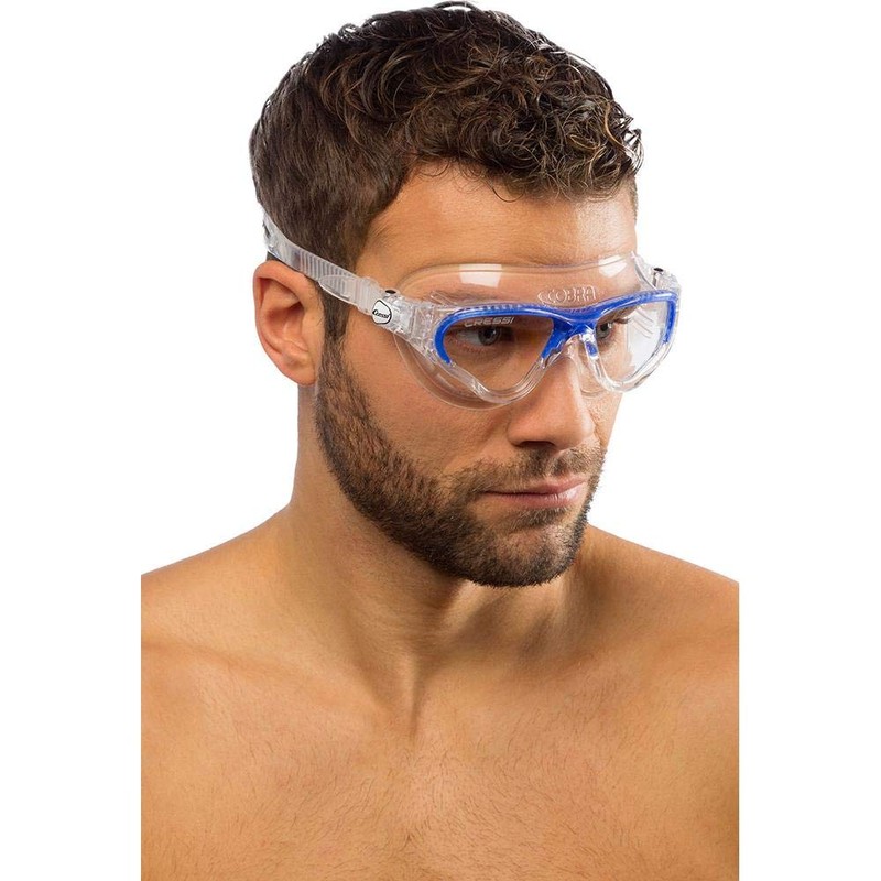 Cressi Cobra Anti Fog Premium Swim Goggles Mask - Clear/Blue