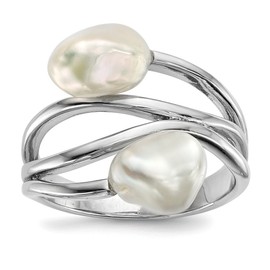 Diamond2Deal Sterling Silver 7-8mm White Baroque Cultured Pearl and Ring Size 6