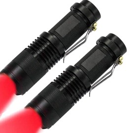 2Pack Red Light LED Flashlight Zoomable, Water Resistant, 1 Light Modes, Adjustable Focus Light for Camping, Hunting, Hiking, Night Vision, Night Fishing, Astronomy and Emergency