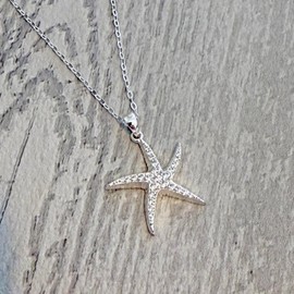 Luck Trader Sterling Silver Crystal Starfish Pendant Necklace, 925 Stamped