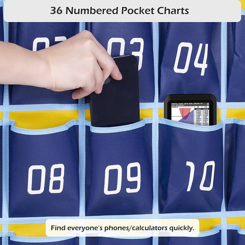 MISSLO Numbered 36 Pocket Chart for Classroom Calculator Holder Cell