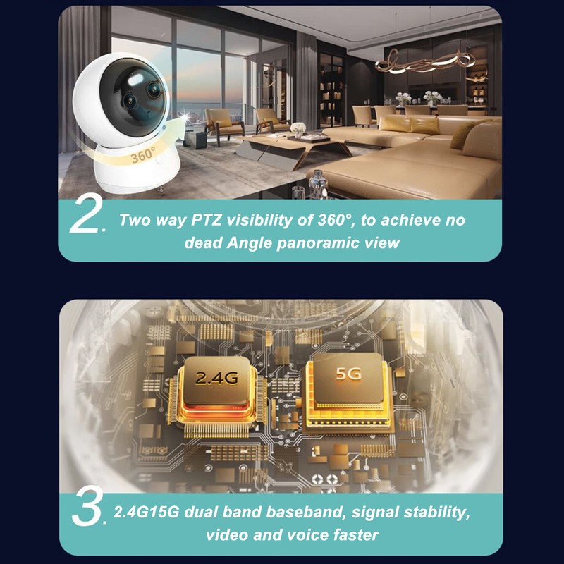 Home Security Camera 360 Degree 3MP WiFi Wireless Indoor Camera