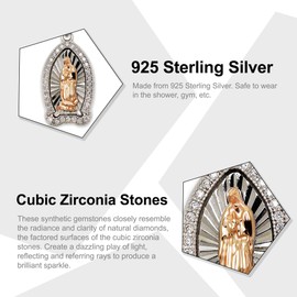 Silver Lady of Guadalupe Pendant Charm - 925 Sterling Silver - Cubic Zirconia- Religious Jewelry - Virgin Mary Jewelry