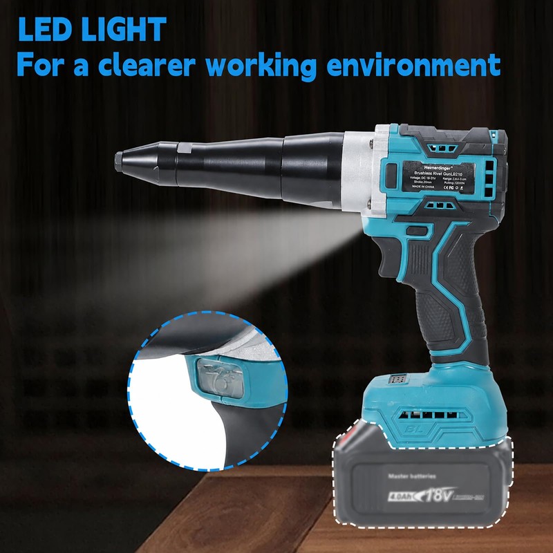 Heimerdinger Brushless Cordless Rivet Gun for Makita 18V Battery, 12000N