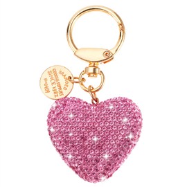 AOZUO Heart Car Keyring, Women's Key Fob, Bag Pendant with Glittering Rhinestones, Bag Charm Metal Keyring for Women Bags, Handbags, Car Keys, pink