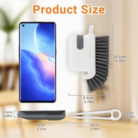 TamBee 3 in 1 Groove Cleaning Brush Window Track Cleaning Brush Tools, Gap Cleaning Brush Hard Bristle Crevice Cleaning Brush with Hidden Scraper & Tweezer, Shutter Door Kitchen Cleaning Kit (Gray)