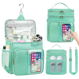 Portable Shower Caddy Bag College, Quickly Dry Toiletry Mesh Tote Bag for Dorm Room Essentials, Hanging Bathroom Organizer for Travel, Gym, Camping (Mint Green)