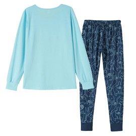 VENTELAN Women Pajamas Cute Christmas Sleepwear Plus Size Loungewear Set Long Sleeve Night Suits,M Cyan-blue