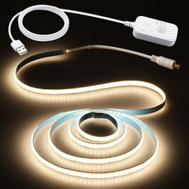 Aclorol USB 5 V COB LED Strip with Motion Sensor 1 m 320 LEDs Neutral White 4000 K Dimmable LED Strip with Timing Function PIR Motion Sensor for Bedside Table Stairs Cabinet Hallway Bedroom CRI85+