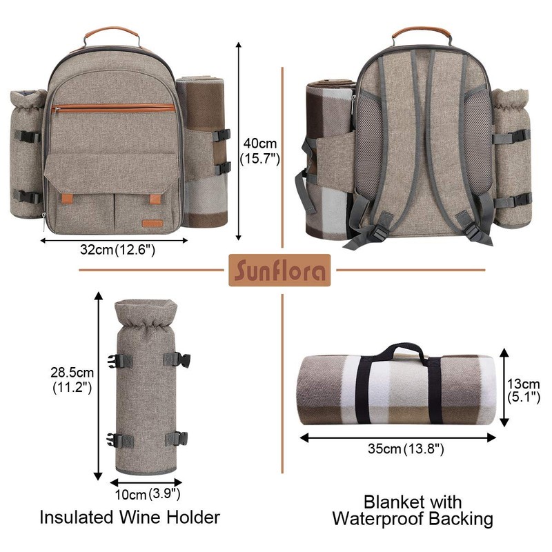Sunflora Picnic Backpack for 4 Person with Blanket Picnic Basket
