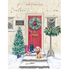 Piccadilly Greetings Christmas Card For a Special Brother & Sister In Law Dog & door - 8 x 6 inches