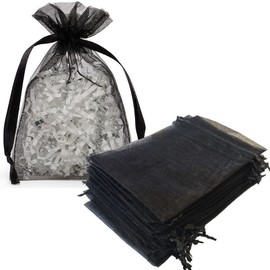 Gmnosuw 100 Pcs Organza Drawstring Gift Bags for Jewelry,Keychain,5x7 Inch Sheer Fabric Mesh Black Reusable Sachet for Baby Shower,Christmas,Mom Birthday,High School Party Favors,Wedding,Home
