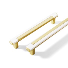 Kcmwsy 10 Pack Modern White and GoldCabinet Pulls,5 Inch Hole Center Solid Zinc Alloy Drawer Handles, Anti-Rust Kitchen Hardware for Dresser, Cupboard and Bathroom Vanity