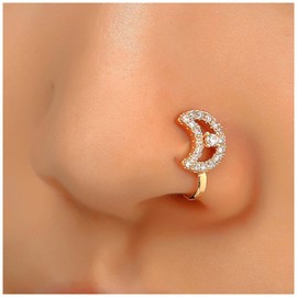 Sttiafay Boho Crystal Moon Nose Ring Cz Moon Fake Nose Ring Gold Fake Septum Nose Ring U Shape Clip on Nose Ring Bendable Tiny Moon Crescent Nose Ring Stud Jewelry Women and Girls Gift