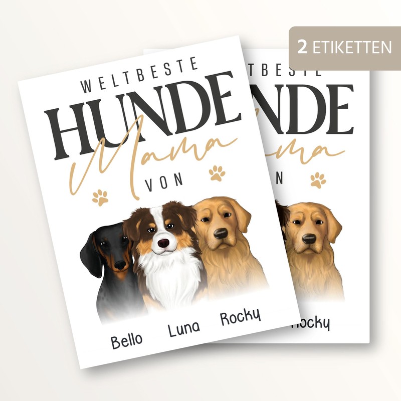 SpecialMe® Weinetiketten personalisiert Hunde Mama Hundefiguren mit bis zu 3