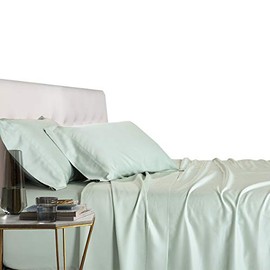 Royal Tradition Viscose from Bamboo Bed Sheets, Top Split King, Solid Sea, Super Soft and Cool 4PC Sheet Set
