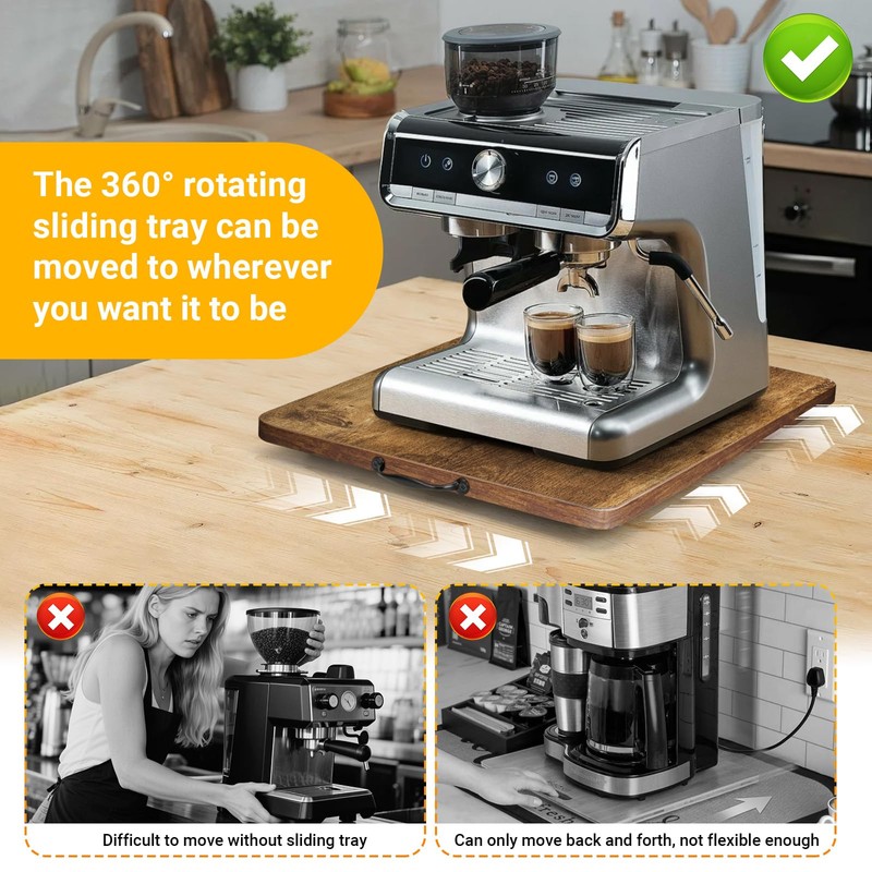 360° Rotatable Sliding Tray for Kitchen Appliances, Wooden Sliding Tray