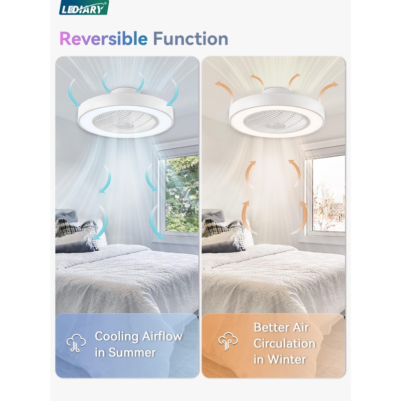 LEDIARY 20 Inch Low Profile Ceiling Fans with Lights, Led