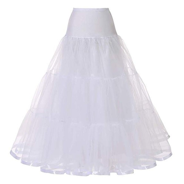 Women's Ankle Length Petticoats Long Plus Size Wedding Petticoat Slips Crinoline Underskirt for Prom Evening Wedding Dress (White, S/M)