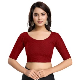 TRENDMALLS Women's Dobby Pure Cotton Elastin Stretchable Readymade Blouse (B01-Maroon-M)