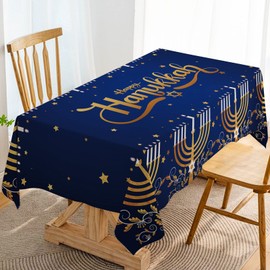 Hafangry Happy Hanukkah Tablecloth Jewish Chanukah Menorah Hebrew Festival of Lights Party Table Cloth Decoration Home Dining Room Kitchen Table Cover-60×84inch