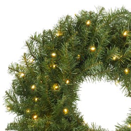 Casafield Pre-Lit Artificial Christmas Wreath for Front Door, Window or Mantel, Green Fir with White Lights Indoor/Outdoor Holiday Decor, 24 Inches