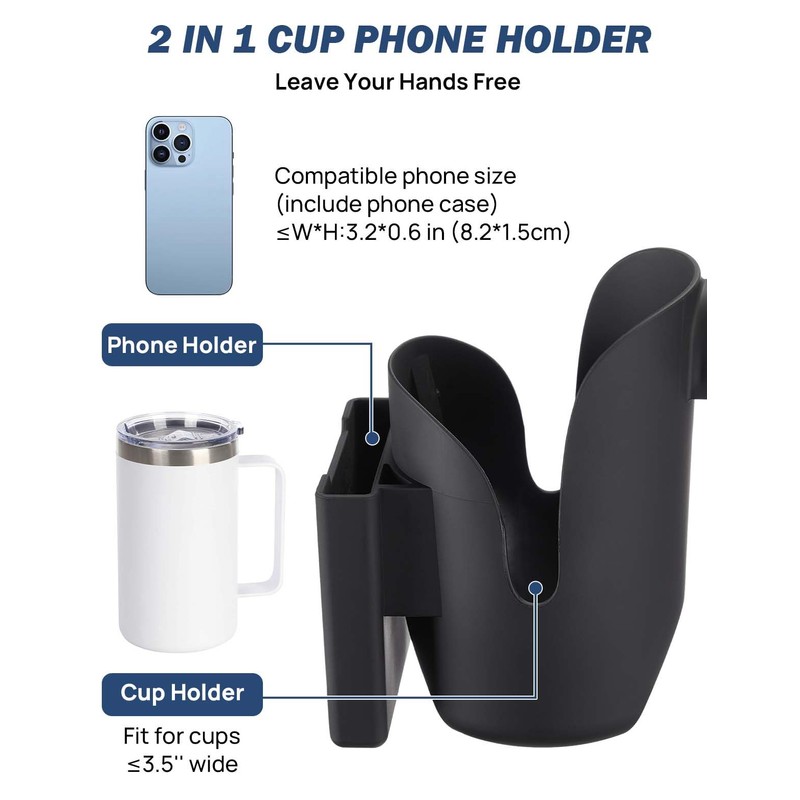 JOYTUTUS Cup Holder for Wheelchair, 2 in 1 Water Bottle