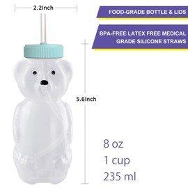 Yeanifeana Paquete 2 vasos paja de oso miel, taza para beber exprimible, botella agua reutilizable grado alimenticio y sin BPA, recipientes de bebidas apoyo para terapia (Azul+Azul)