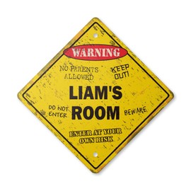 Liam's Room Sign Vintage Crossing Zone Xing | Indoor/Outdoor Plastic | 14" Tall Rustic Kids Bedroom Decor Door Children's Name boy Girl