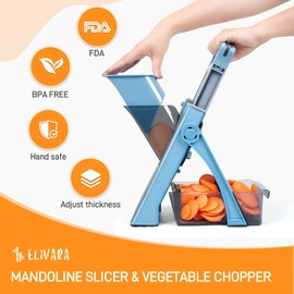 ELIVARA Safe Mandoline Slicer Plus – Adjustable Vegetable Chopper, Stainless Steel Blade, BPA-Free, Sky Blue