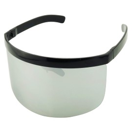 ShadyVEU Full Face Shield Visor Sport Mirror Wrap Around Galactic UV400 Shield Coverage Sunglasses (Black Frame/Silver Mirror Lens)