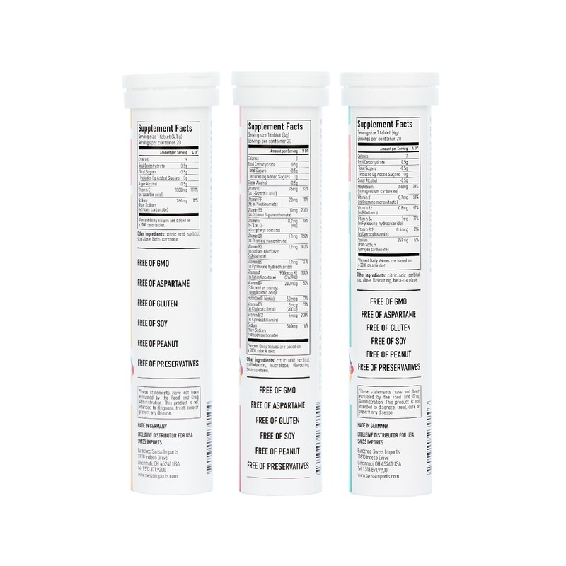 Swiss Imports Effervescent Variety Pack with Vitamin C 1000mg, Magnesium