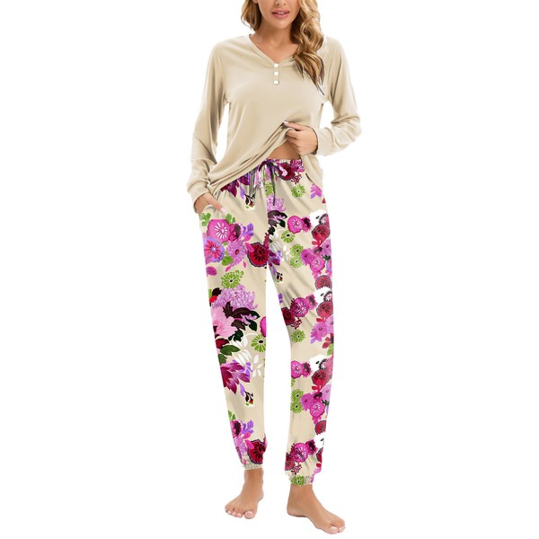 Famulily Womens Pajamas Casual V Neck Long Sleeve Top and
