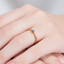 Koguxuix Fashion Jewelry 18k Plated Dainty Blue Crystal Ring for Women Simple Style Round Engagement Finger Ring (8)