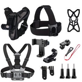Action Camera Accessories Kit, Cam Accessories Chin Brace Chest Strap Phone Clip, Action Camera Bracket Kit Professional for Riding Daily Life