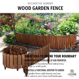 LAVANE 6.6 FT L x 8 inch H No-Dig Decorative Garden Fence, Wooden Landscape Border Edging, Anti-Corrosive Flower Bed Lawn Patio Balcony Yard Fencing, Easy Installation Outdoor Planter Border
