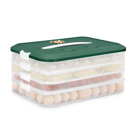 OFFKITSLY Food Storage Containers with Lids, Plastic Cookie Storage Containers Airtight, 4-Layer Stackable Food Containers Dumpling Storage Box, Green