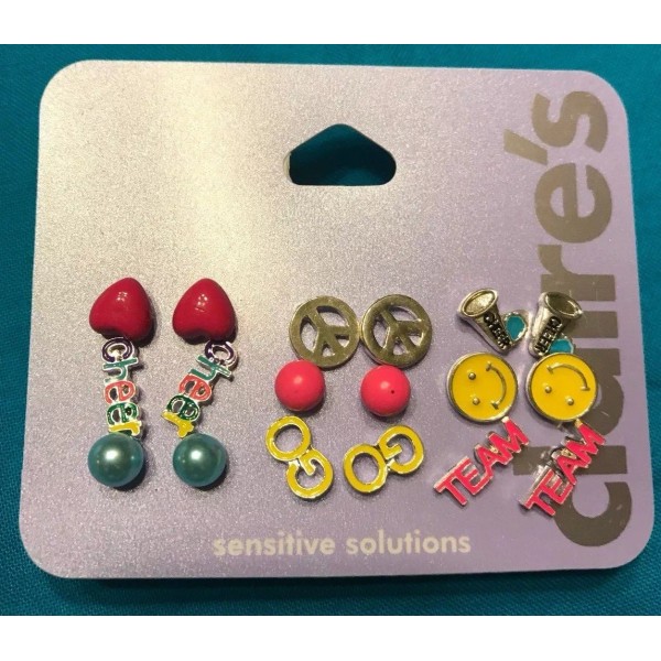 Claire’s Nine Pairs Claire's Cheer Go Team Heart Ball Smiley