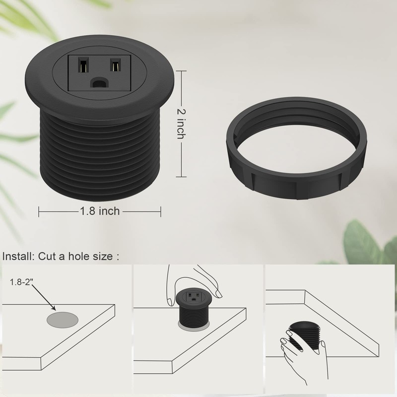 Mini Desktop Power Hub Grommet Socket, Flush-Mount Desk Outlet Build-in